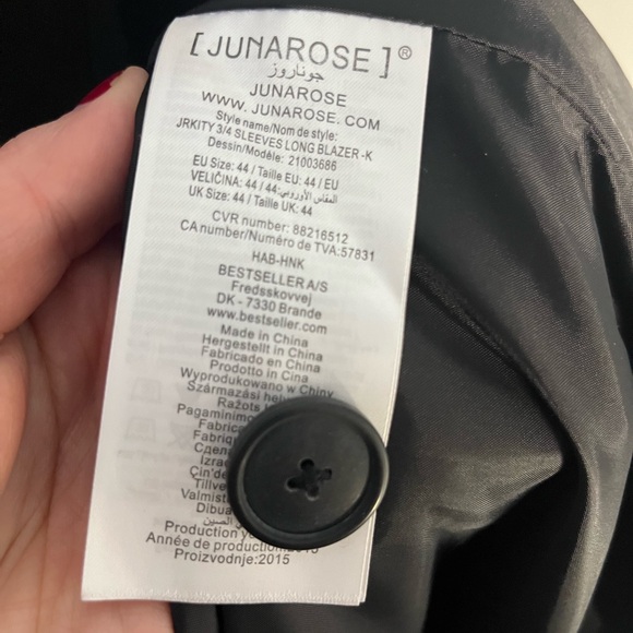 NWT US 14 Junarose Black 3/4 Sleeves Long Blazer - Picture 5 of 5